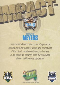 2010 NRL Champions - Impact Signature Gold #IS18 Brad Meyers Back